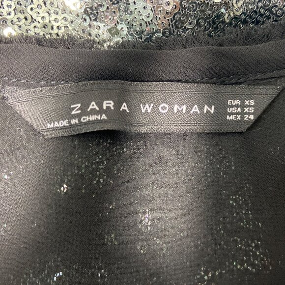 Zara Women's Black and Smoke Metallic Sequin Shift Dress Sz XS - Picture 4 of 6